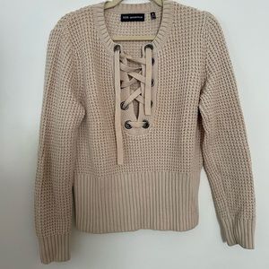 525 America Lace Up Front Sweater Chunky Waffle Knit Size Medium